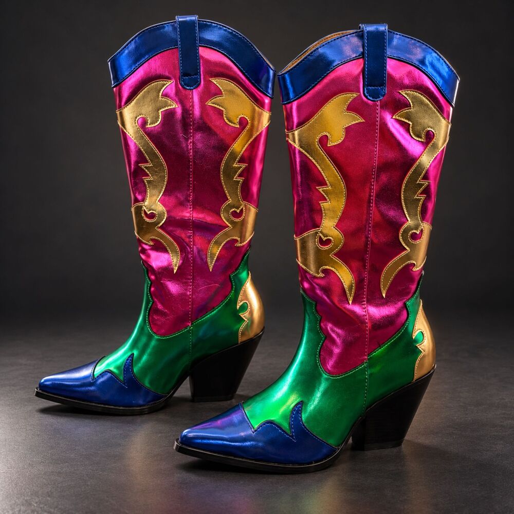 NEW CAPE ROBBIN JULIANA METALLIC COWBOY BOOTS WOMENS 6.5 MULTICOLOR WESTERN